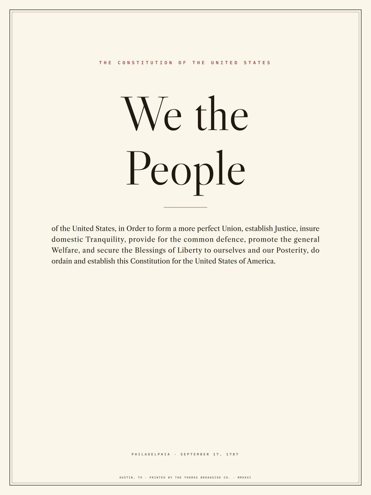 Preamble to the Constitution, typeset broadside