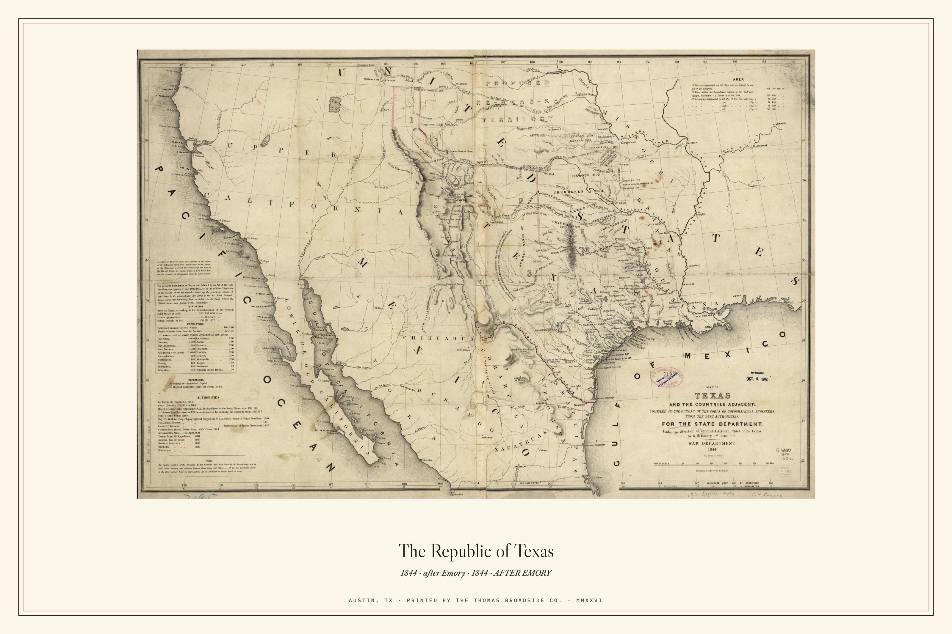 Map of Texas and the countries adjacent, Emory, 1844